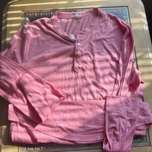 Hollister Pink Long Sleeve Henley Shirt